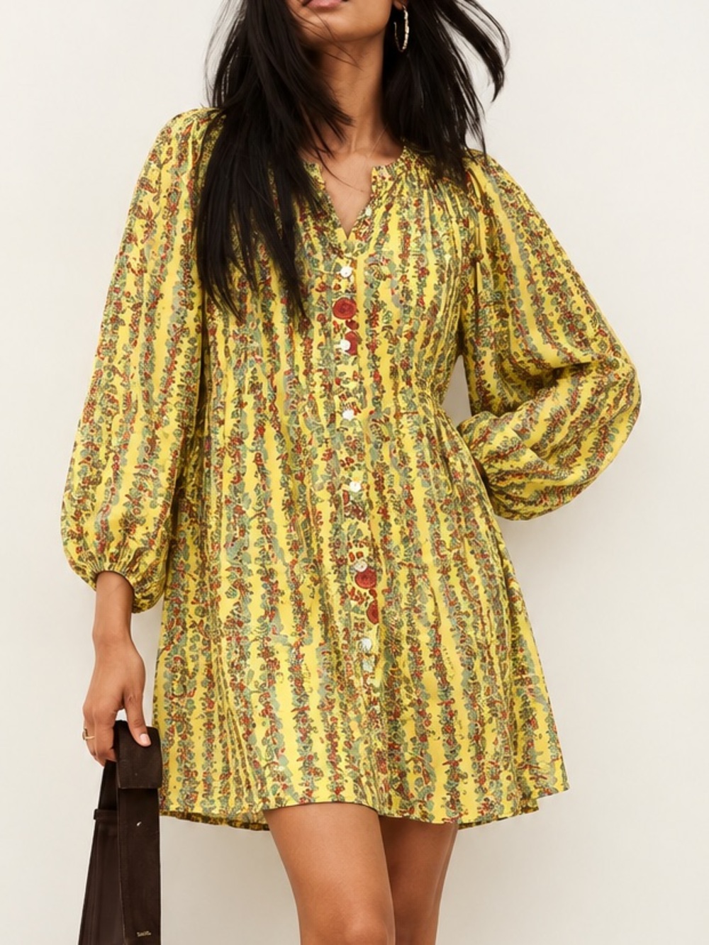 Roller Rabbit Rhody Evita Floral Cotton Silk Mini Dress Yellow XS